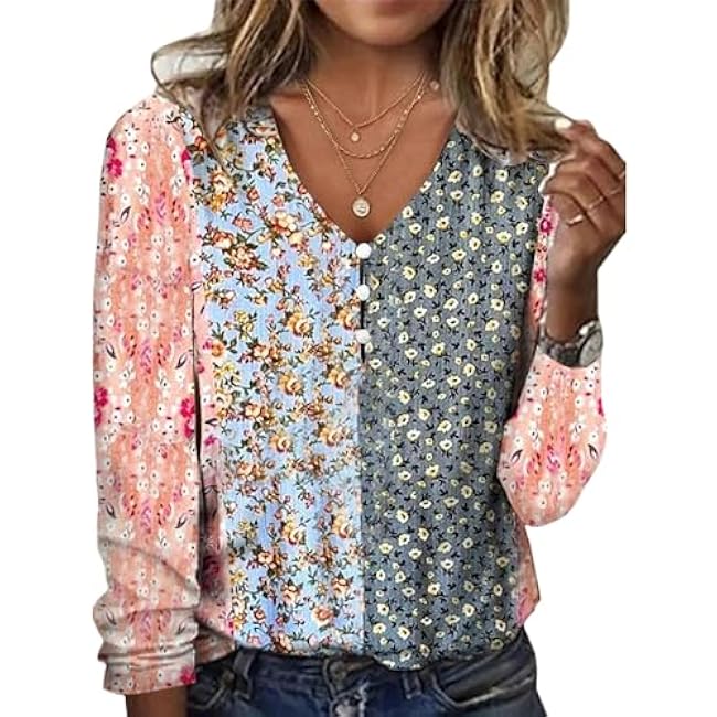 ZOCANIA Boho Floral Shirts for Women Long Sleeve Button Down V Neck Ethnic Tops Casual Plus Size Blouse Vintage Shirts