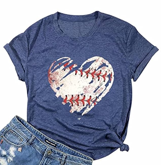 Baseball Shirts Women Baseball Mom Tshirt Baseball Heart Graphic Tee Game Day Gifts Funny Short Sleeve Tops