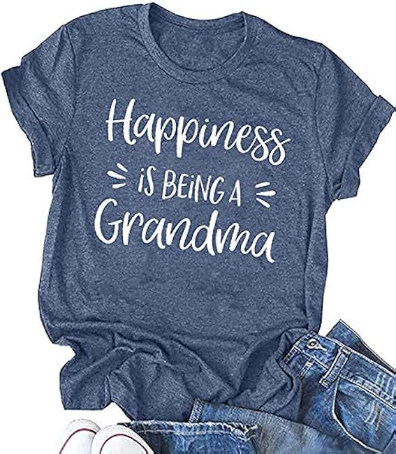 New Grandma Shirts for Women Happiness is Being a Grandma T-Shirt Funny Cute Grandmother Tee Top