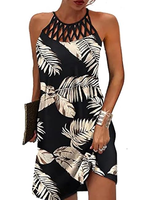 BIRW Summer Dresses for Women 2025 Casual Floral Halter Neck A-line Beach Vacation Sundresses with Pockets