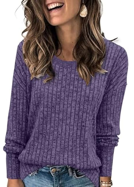 Heymiss Womens Sweaters Dressy Casual Crewneck Long Sleeve Shirts Loose Fall Fashion Sweatshirts