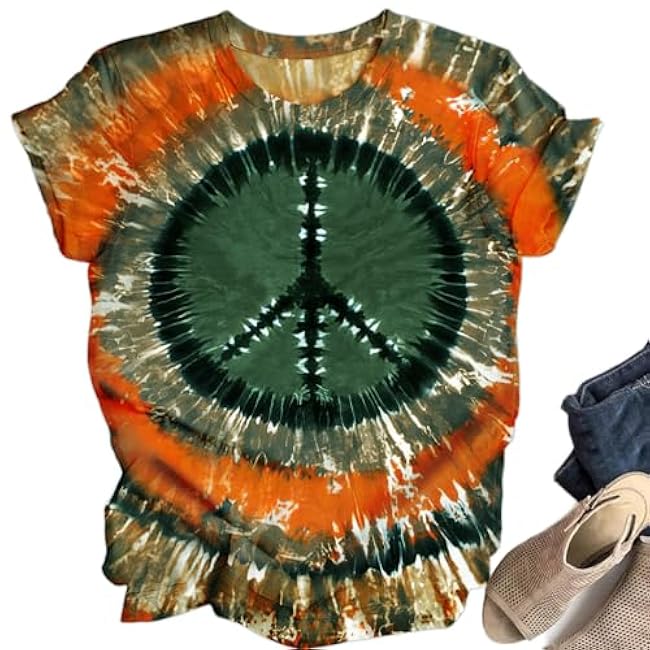 Women Hippie Shirt Tie Dye Peace Sign Tshirts Hippy Peace Costume Hippie Outfit Tee