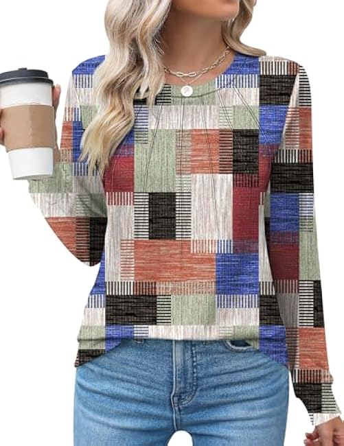Kistore Womens Long Sleeve Tops Crew Neck Pleated Casual Dressy Blouses T Shirts Fall Clothes 2024