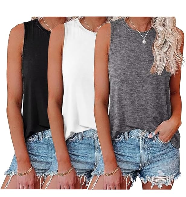 1/3 Pack Womens Fashion Tank Tops Crewneck Loose Fit Basic Casual Going Out Workout 2025 Trendy Sleeveless Shirts